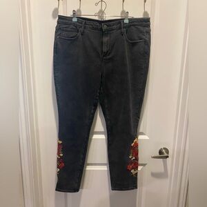 DRIFTWOOD “Jackie” Women Plus Size Black Jeans with Red Floral Embroidery - 18